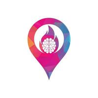 Fire brain map pin shape concept vector logo design template.