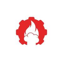 diseño de logotipo vectorial de concepto de forma de engranaje de chef caliente. sombrero de chef con un icono de vector de llama.