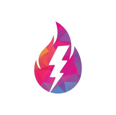 Fire Flame and Flash Lightning Thunder Bolt Logo Icon.