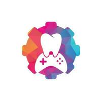 Diseño de icono de logotipo de concepto de forma de engranaje de juego dental. diseño de logotipo vectorial de diente y consola. vector