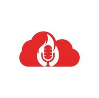 Fire Podcast cloud shape concept logo design template. Flame fire podcast mic logo vector icon illustration