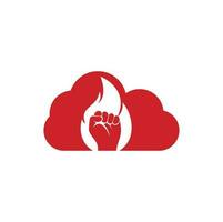 vector de logotipo de concepto de forma de nube de puño de fuego. símbolo de puño de llama de protesta de revolución. elemento de diseño de plantilla de logotipo de icono web.