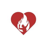 Fire and tennis player heart shape logo icon design template. Tennis sports vector logo design.