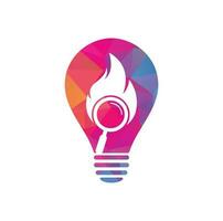 Fire Search bulb shape concept Logo Template Design Vector. Find Fire logo design template. Fire and magnifying glass icon vector