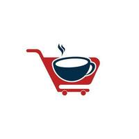 Coffee and shopping cart logo design template. Shopping cart logo design combined with coffee cups vector