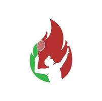 Fire and tennis player logo icon design template. Tennis sports vector logo design.