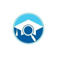 Graduate Hat and Magnifying Glass logo design. Student finder vector logo template.