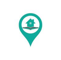 Book house map pin shape concept logo design template. House and book logo vector icon.