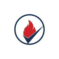 Fire check vector logo design template. Fire and checkmark icon design.