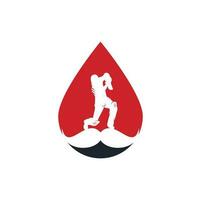 diseño de logotipo vectorial de concepto de forma de gota de cricket fuerte. diseño de icono de vector de bigote y jugador de cricket.