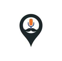 fuerte plantilla de diseño de logotipo de vector gps de podcast. plantilla de diseño de logotipo de podcast de caballero. icono de podcast de bigote.