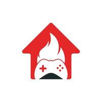 Gaming fire home shape concept logo icon designs vector. game pad with a fire for gaming logo vector