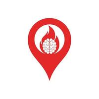 Fire brain map pin shape concept vector logo design template.