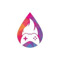 Gaming fire drop shape concept logo icon designs vector. game pad with a fire for gaming logo vector