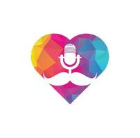 Strong podcast heart vector logo design template. Gentleman podcast logo design template. Mustache podcast icon.