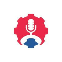 Call Podcast gear shape concept Icon Logo Design Element. Phone podcast logo design vector