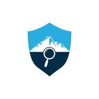 Mountain and loupe logo combination. Nature and magnifying symbol or icon. Magnifying glass and mountain logo design. vector