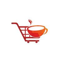 Coffee and shopping cart logo design template. Shopping cart logo design combined with coffee cups vector