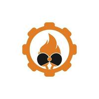 plantilla de diseño de icono de logotipo de forma de engranaje de ping pong de fuego. tenis de mesa, icono de vector de ping pong