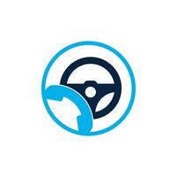 Drive call vector logo design. Steering wheel and phone symbol or icon.