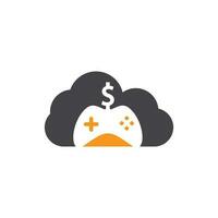 logotipo de concepto de forma de nube de juego de dinero. joystick juego de dinero en línea diseño de logotipo creativo vector