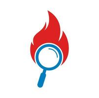 vector de diseño de plantilla de logotipo de búsqueda de incendios. encuentre la plantilla de diseño del logotipo de fuego. icono de fuego y lupa