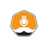 fuerte plantilla de diseño de logotipo de vector de podcast. plantilla de diseño de logotipo de podcast de caballero. icono de podcast de bigote.