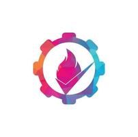 Fire check gear shape concept vector logo design template. Fire and checkmark icon design.