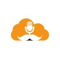 fuerte plantilla de diseño de logotipo de vector de nube de podcast. plantilla de diseño de logotipo de podcast de caballero. icono de podcast de bigote.