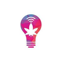 Cannabis wifi bulb shape vector logo design. Hemp and signal symbol or icon.