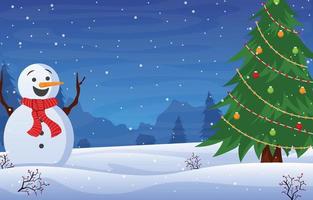 Winter Background with Christmas Tree and Snowman vector