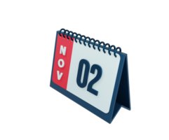 novembre realistico scrivania calendario icona 3d illustrazione Data novembre 02 png