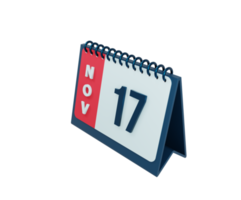 icono de calendario de escritorio realista de noviembre ilustración 3d fecha 17 de noviembre png