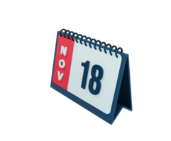 november realistisk skrivbord kalender ikon 3d illustration datum november 18 png
