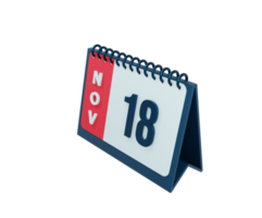 ícone de calendário de mesa realista de novembro ilustração 3d data 18 de novembro png