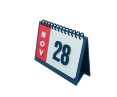 novembre realistico scrivania calendario icona 3d illustrazione Data novembre 28 png