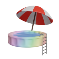 aufblasbarer pool mit regenschirm isoliert. sommerdekorkonzept, 3d-illustration oder 3d-rendering png