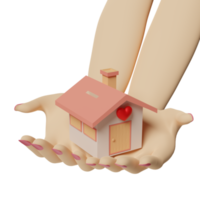 cartoon woman hands holding house isolated. 3d illustration or 3d render png