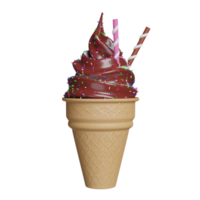 Eisschokolade mit Topping in Waffelkegeln isoliert. 3D-Darstellung oder 3D-Rendering png