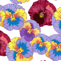 blue  and purple pansy on a dark background. Seamless  pattern. Hand drawing flowers  illustration. png