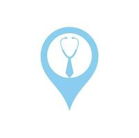 Medical job map pin shape logo design template. Medical jobs logo inspiration with tie and stethoscope logo design vector