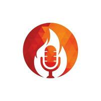 Fire Podcast logo design template. Flame fire podcast mic logo vector icon illustration.