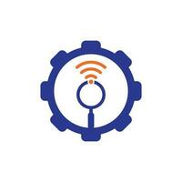 busque el vector del logotipo del concepto de forma de engranaje wifi. icono de plantilla de logotipo de vector de buscador wifi