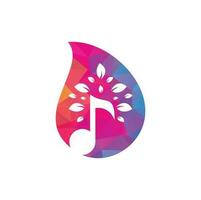 diseño de logotipo de concepto de forma de gota de árbol de música. símbolo o icono de música y eco. icono de nota musical combinado con icono de forma de árbol vector