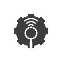 Search wifi gear shape concept logo vector. Wifi finder vector logo template icon