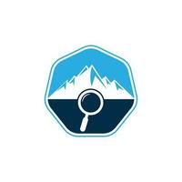 Mountain and loupe logo combination. Nature and magnifying symbol or icon. Magnifying glass and mountain logo design. vector