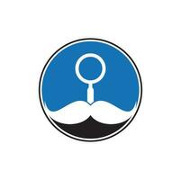 plantilla de diseño de logotipo de bigote de búsqueda. bigote y lupa para un diseño de logo de detective espía. vector