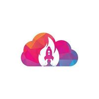 Rocket fire cloud shape concept logo design. Fire and rocket logo combination. Flame and airplane symbol or icon. vector