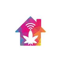 diseño de logotipo de vector de forma de casa wifi de cannabis. cáñamo y símbolo o icono de señal.
