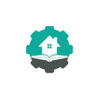 Book house gear shape concept logo design template. House and book logo vector icon.